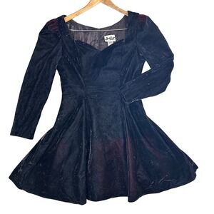 Vintage 80s Jump Velvet Skater Dress Black Red Whimsigoth Goth Grunge Mini 9/10